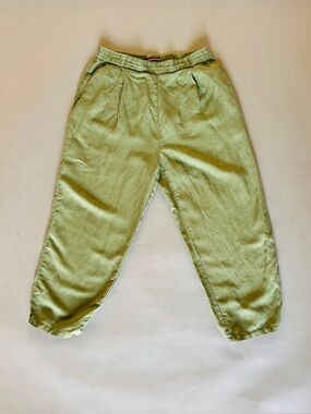 Granola Comptoir des Cotonniers linen blend olive green earthy boho capri pant